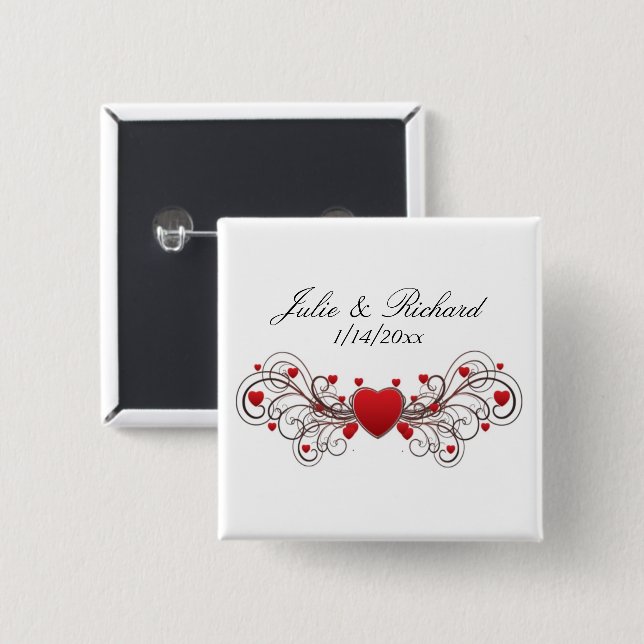 Badge Carré 5 Cm Coeurs Mariage Faveur (Devant & derrière)