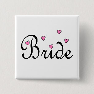 Badge Carré 5 Cm Coeurs roses de mariée