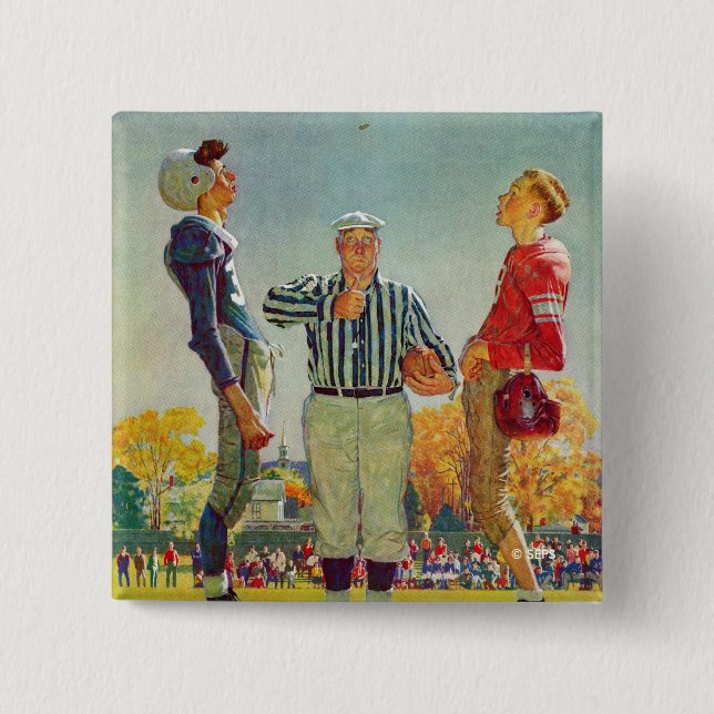 Badge Carré 5 Cm Coin Toss par Norman Rockwell (Devant)