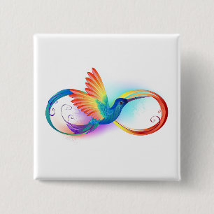 Badge Carré 5 Cm Colibri arc-en-ciel avec symbole Infinity