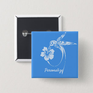 Badge Carré 5 Cm Colibri bleu & blanc simple et élégant