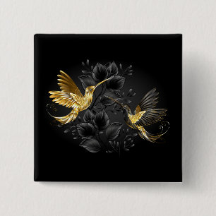 Badge Carré 5 Cm Colibri noir et or