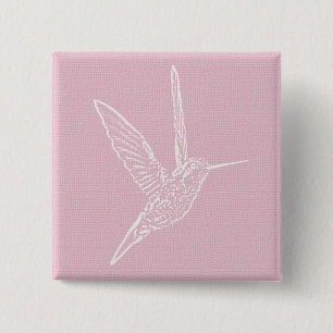Badge Carré 5 Cm Colibri rose et blanc