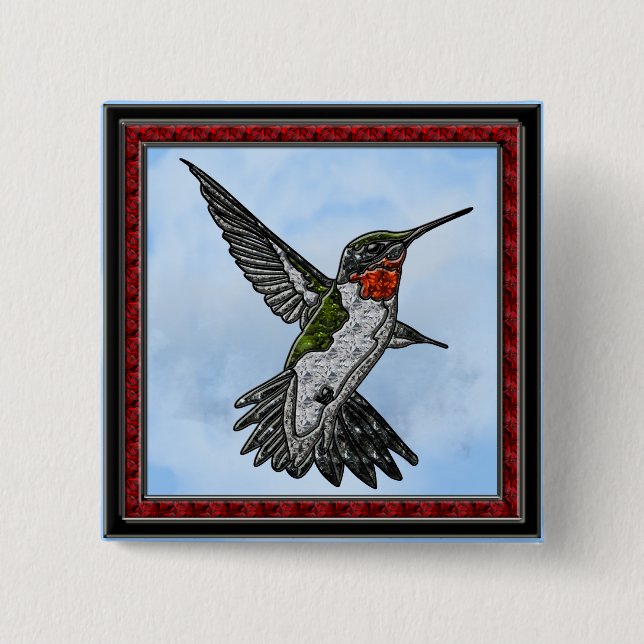 Badge Carré 5 Cm Colibri Ruby Throsé (Devant)