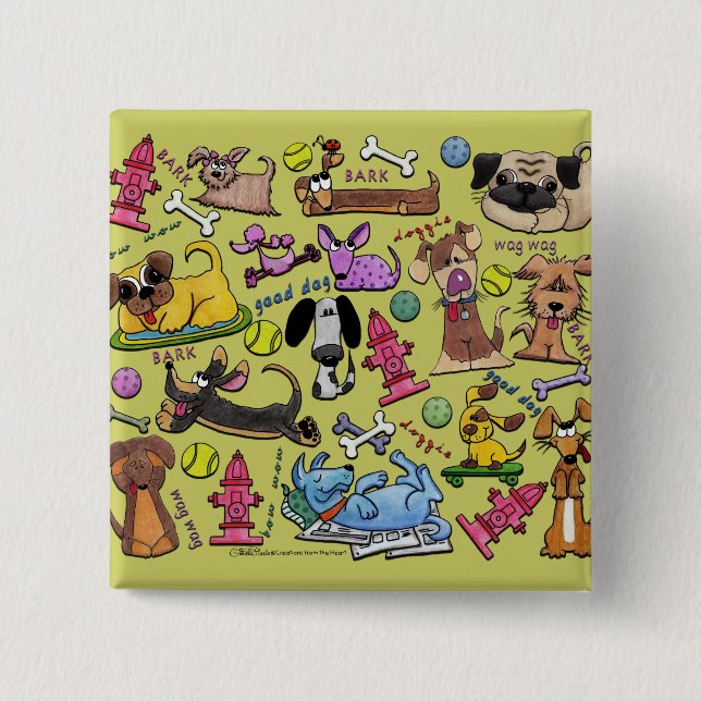 Badge Carré 5 Cm Collage à thème de chien (Devant)