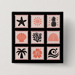 Badge Carré 5 Cm Collage des timbres de nature