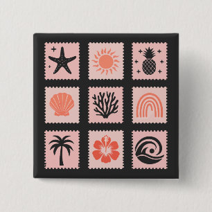 Badge Carré 5 Cm Collage des timbres de nature