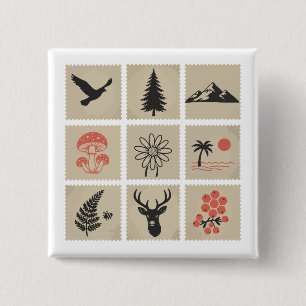 Badge Carré 5 Cm Collage des timbres de nature