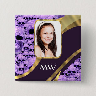 Badge Carré 5 Cm Collage du crâne pourpre