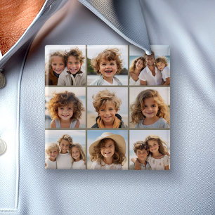 Badge Carré 5 Cm Collage photo avec 9 photos carrés - Taupe