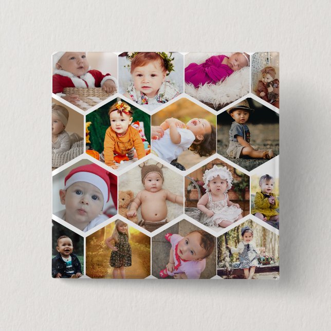 Badge Carré 5 Cm Collage photo Hexagon (Devant)