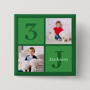 Badge Carré 5 Cm Collage photo vert Personnalisé Birthday Boy