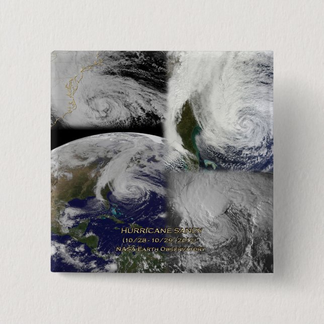 Badge Carré 5 Cm Collage satellite Vue de l'ouragan Sandy (Devant)