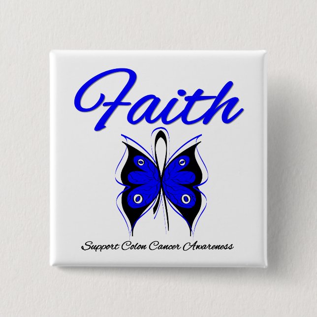 Badge Carré 5 Cm Colon Cancer Faith Ruban Papillon (Devant)