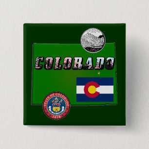 Badge Carré 5 Cm Colorado Texte, Drapeau, Sceau, Trimestre, Carte