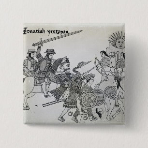 Badge Carré 5 Cm Combat entre l'Espagnol et les Aztèques