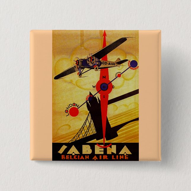 Badge Carré 5 Cm Compas Art déco Sabena (Devant)