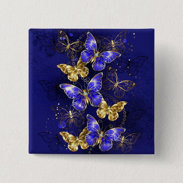 Badge Carré 5 Cm Composition avec papillons Sapphire (Devant)