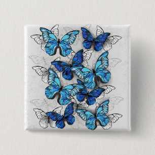 Badge Carré 5 Cm Composition de papillons blancs et bleus