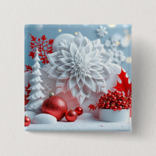 Badge Carré 5 Cm Composition Fleur d'Hiver