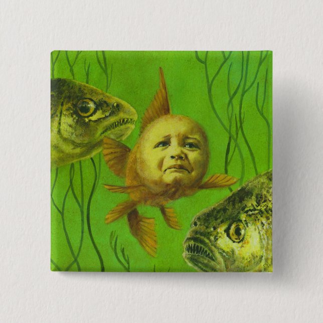 Badge Carré 5 Cm Conception de mutant pour bébé de poisson rouge (Devant)