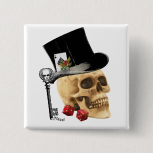 Badge Carré 5 Cm Conception gothique de tatouage de crâne de joueu