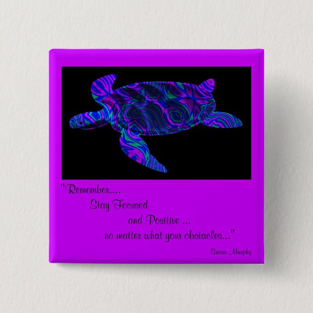 Badge Carré 5 Cm Conception kaléïdoscopique Button.1 de tortue (Devant)