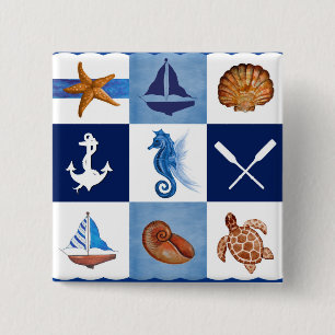 Badge Carré 5 Cm Conception océanique marine