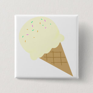 Badge Carré 5 Cm Cône Gaufre avec une Boule de Glace à la Vanille