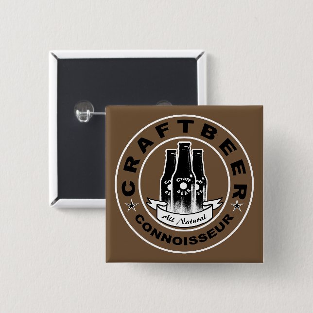 Badge Carré 5 Cm Connoisseur de bière artisanale Brown (Devant & derrière)
