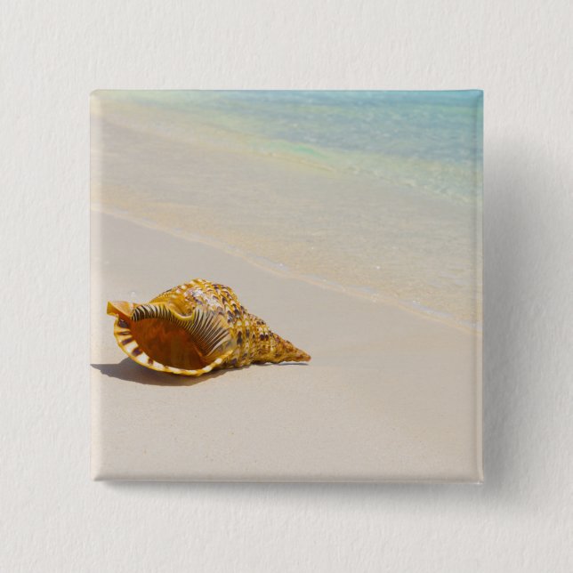 Badge Carré 5 Cm Conque Shell sur la plage 3 (Devant)