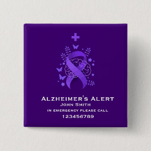 Badge Carré 5 Cm Contact d'alerte pour la maladie d'Alzheimer