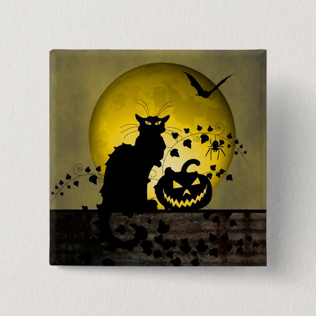Badge Carré 5 Cm Conversation Noir Halloween (Devant)