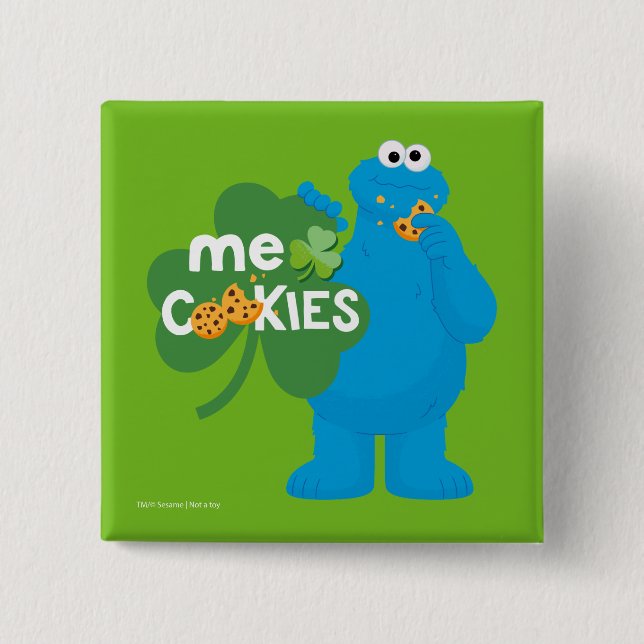 Badge Carré 5 Cm Cookie Monster | Amour shamrock (Devant)