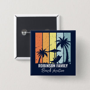 Badge Carré 5 Cm Cool Retro Beach Vacances Custom Navy Blue