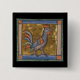 Badge Carré 5 Cm Coq de bestiaire médiéval c. 1270