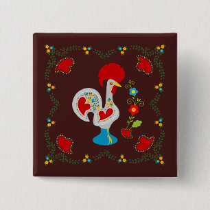 Badge Carré 5 Cm Coq traditionnel de Barcelos en blanc