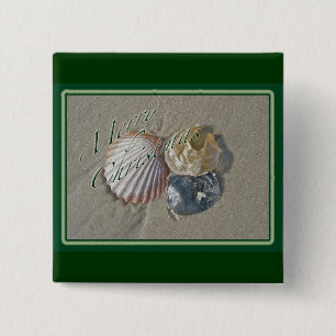 Badge Carré 5 Cm Coquillages Joyeux Noël