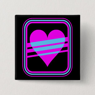 Badge Carré 5 Cm Corey Tiger 1980 Coeur rétro et Carré des tripes