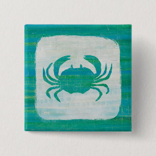 Badge Carré 5 Cm Côtier   Crabe aquatique