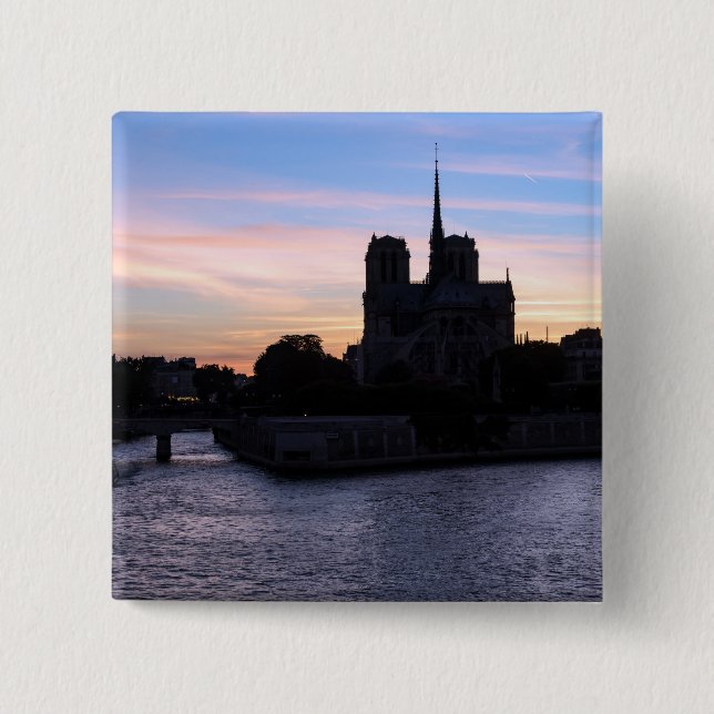Badge Carré 5 Cm Coucher de soleil sur Notre Dame de Paris (Devant)