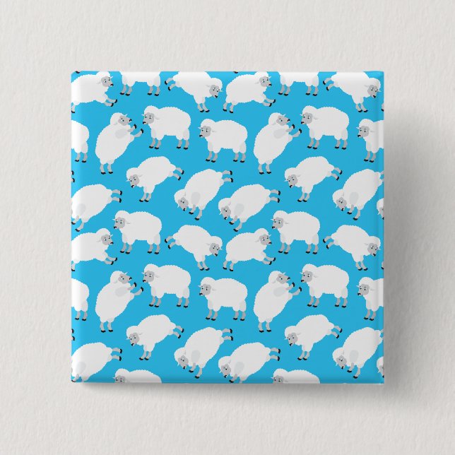 Badge Carré 5 Cm Counting Sheep Blue Nursery Pattern (Devant)