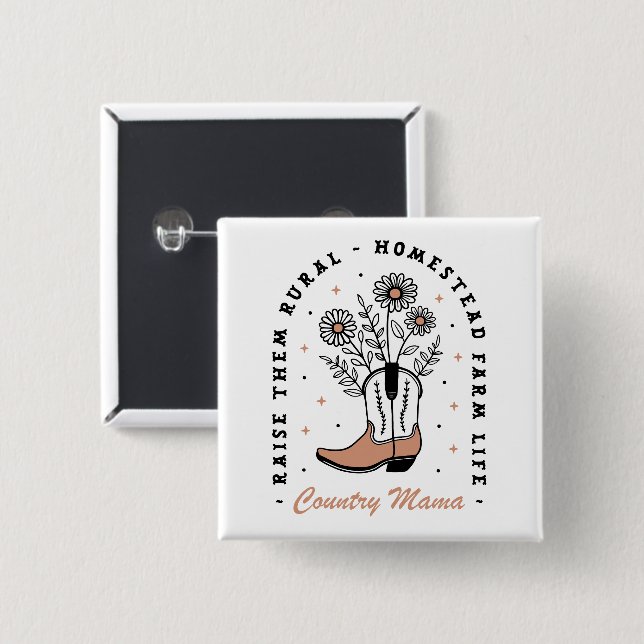 Badge Carré 5 Cm Country maman maman homestead homemaker citations (Devant & derrière)