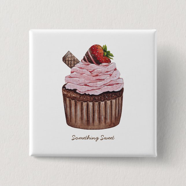 Badge Carré 5 Cm Coupe De Fraise Cute À L'Aquarelle (Devant)