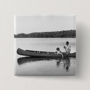 Badge Carré 5 Cm Couples dans un canoë