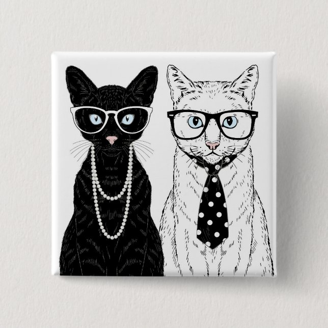 Badge Carré 5 Cm Couples de chat (Devant)