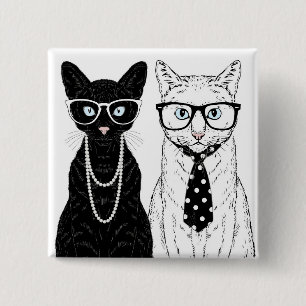 Badge Carré 5 Cm Couples de chat