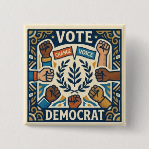Badge Carré 5 Cm Couronne de laurier de vote pro-démocrate et poing
