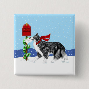 Badge Carré 5 Cm Courrier de border collie de Noël