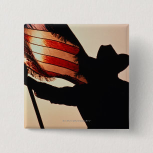 Badge Carré 5 Cm Cowboy tenant la bannière étoilée, silhouette,